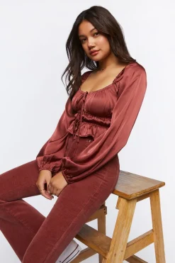 Satin Ruffle-Hem Crop Top