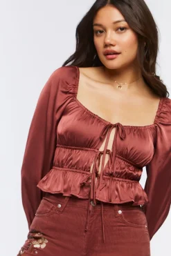 Satin Ruffle-Hem Crop Top