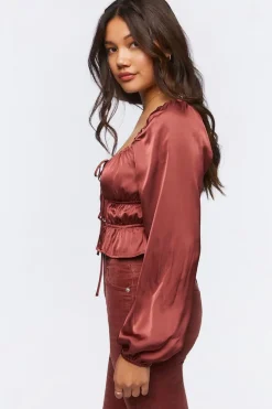 Satin Ruffle-Hem Crop Top