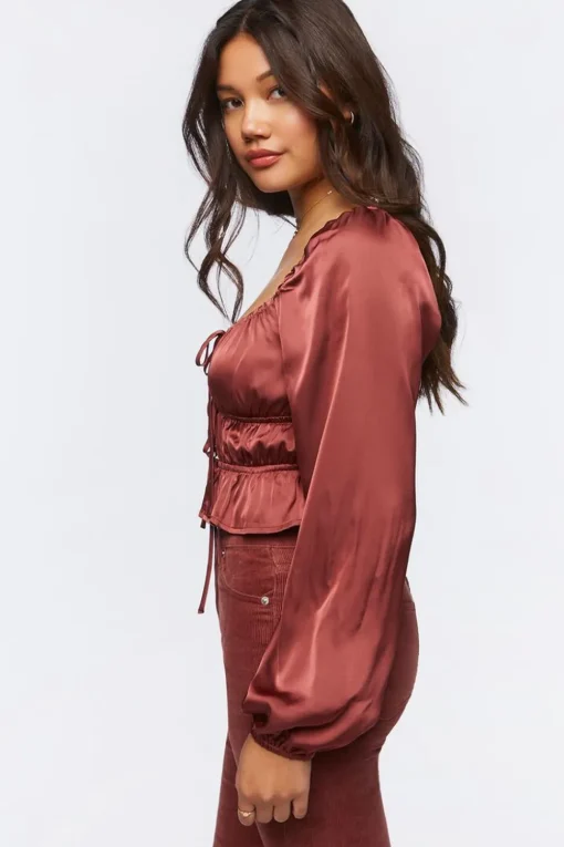 Satin Ruffle-Hem Crop Top