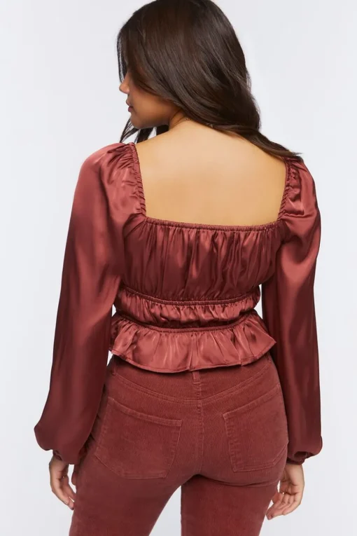 Satin Ruffle-Hem Crop Top