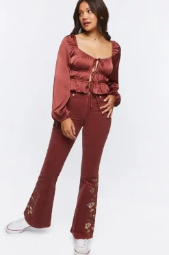 Satin Ruffle-Hem Crop Top
