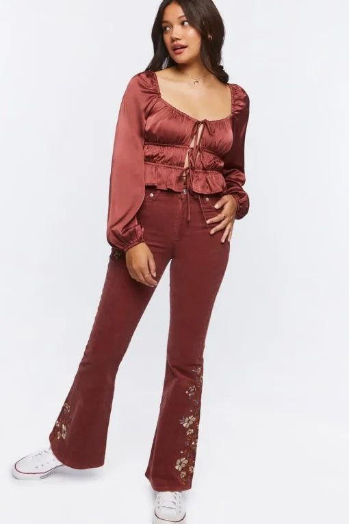 Satin Ruffle-Hem Crop Top