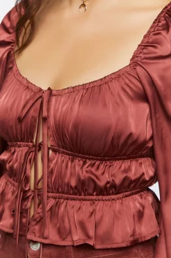 Satin Ruffle-Hem Crop Top
