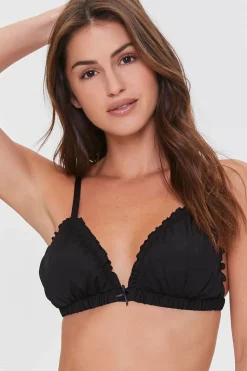 Satin Ruffle-Trim Bra