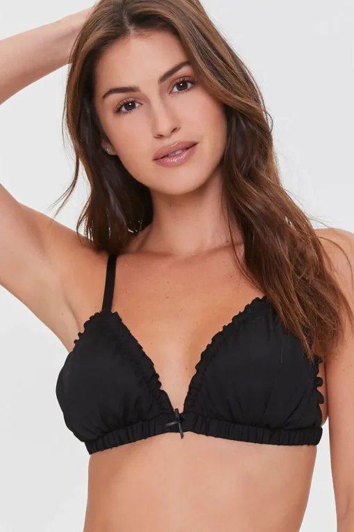 Satin Ruffle-Trim Bra