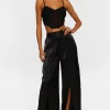 Satin Split-Hem Palazzo Pants