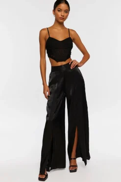 Satin Split-Hem Palazzo Pants