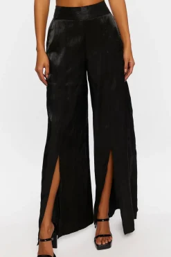 Satin Split-Hem Palazzo Pants