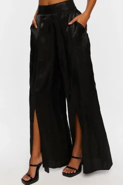 Satin Split-Hem Palazzo Pants