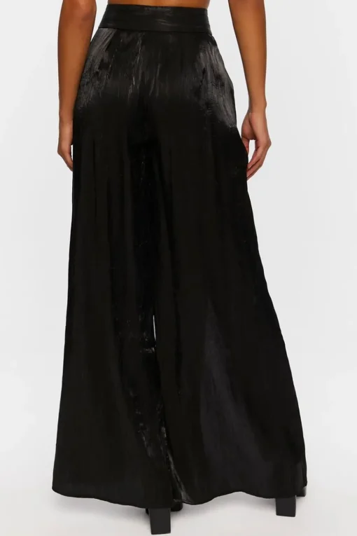 Satin Split-Hem Palazzo Pants