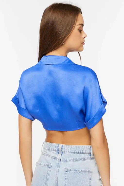 Satin Tie-Front Crop Top