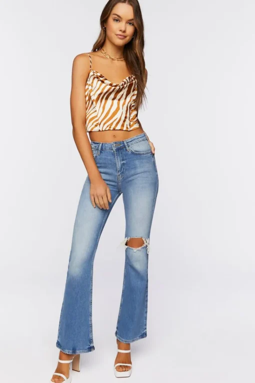 Satin Zebra Print Crop Top
