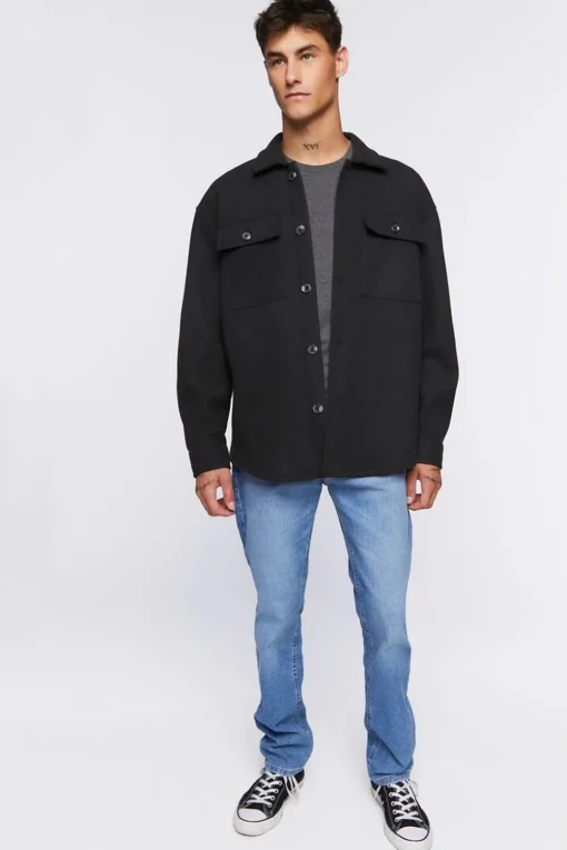 Scoop-Hem Button-Up Jacket
