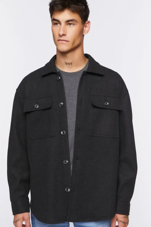Scoop-Hem Button-Up Jacket