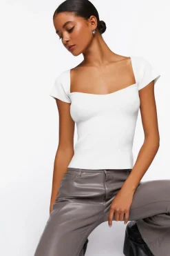 Seamless Cap-Sleeve Sweater Top