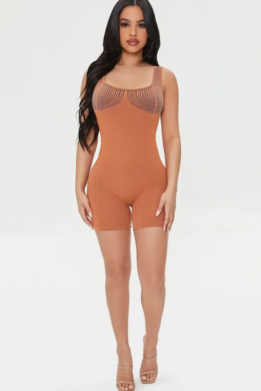 Seamless Contrast-Striped Romper