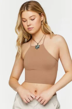 Seamless Halter Tie-Back Crop Top