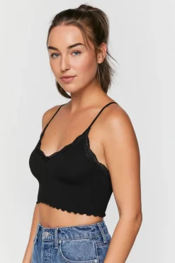 Seamless Lace-Trim Bralette