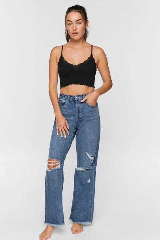 Seamless Lace-Trim Bralette