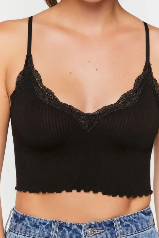 Seamless Lace-Trim Bralette