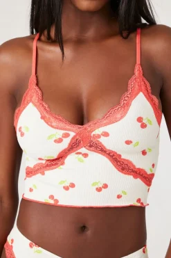 Seamless Lace-Trim Cherry Bralette