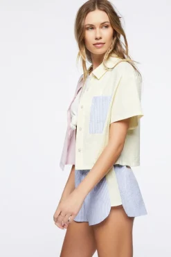 Seersucker Colorblock Striped Shirt