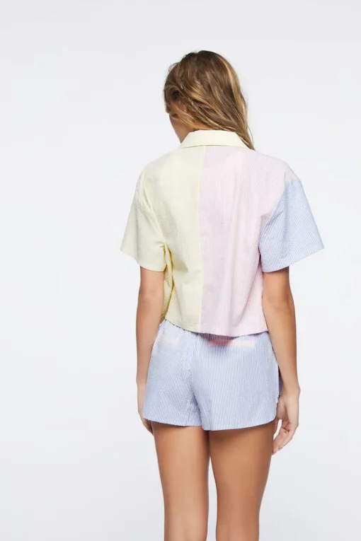 Seersucker Colorblock Striped Shirt