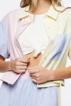 Seersucker Colorblock Striped Shirt