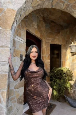 Sequin Cowl Mini Dress