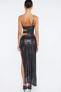 Sequin Cutout One-Shoulder Gown