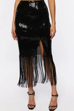 Sequin Fringe Midi Skirt