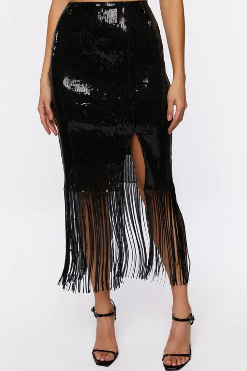 Sequin Fringe Midi Skirt