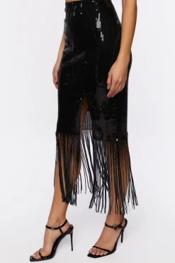 Sequin Fringe Midi Skirt