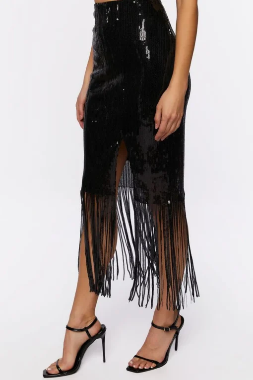Sequin Fringe Midi Skirt