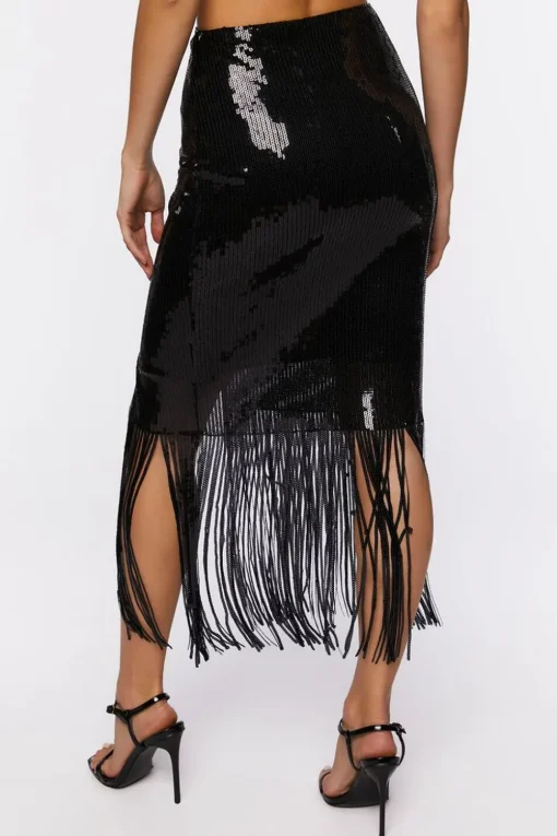 Sequin Fringe Midi Skirt