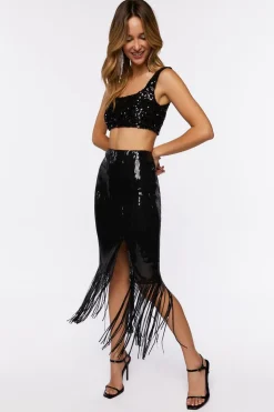 Sequin Fringe Midi Skirt