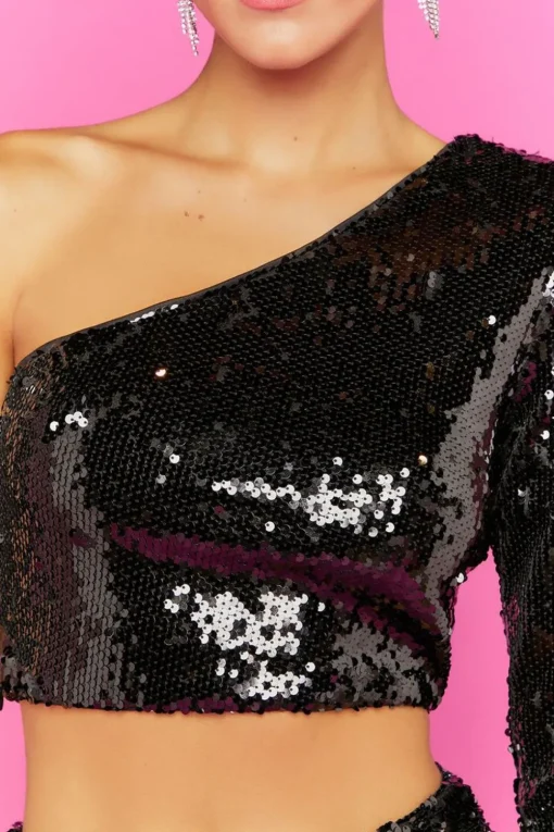 Sequin One-Shoulder Crop Top