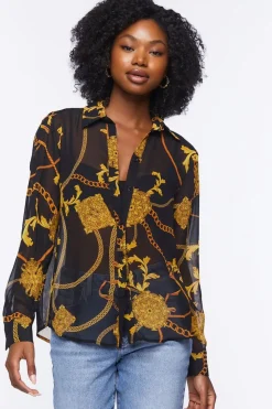 Sheer Baroque Button-Front Shirt