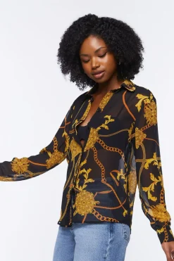 Sheer Baroque Button-Front Shirt