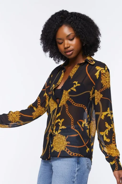 Sheer Baroque Button-Front Shirt