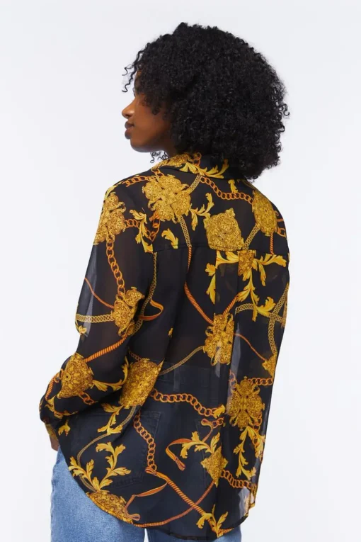 Sheer Baroque Button-Front Shirt