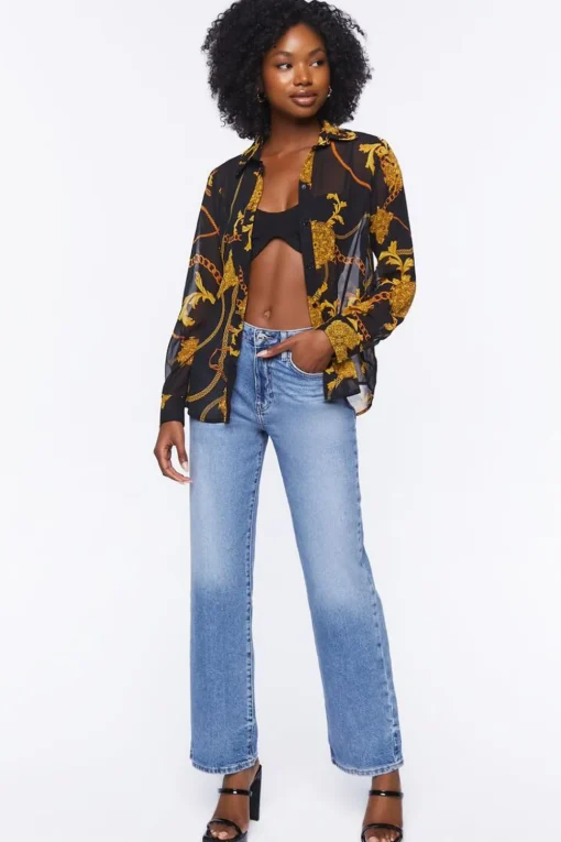 Sheer Baroque Button-Front Shirt