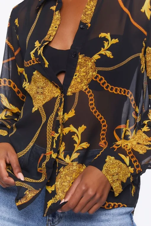 Sheer Baroque Button-Front Shirt