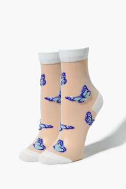 Sheer Butterfly Crew Socks