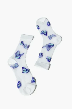 Sheer Butterfly Crew Socks