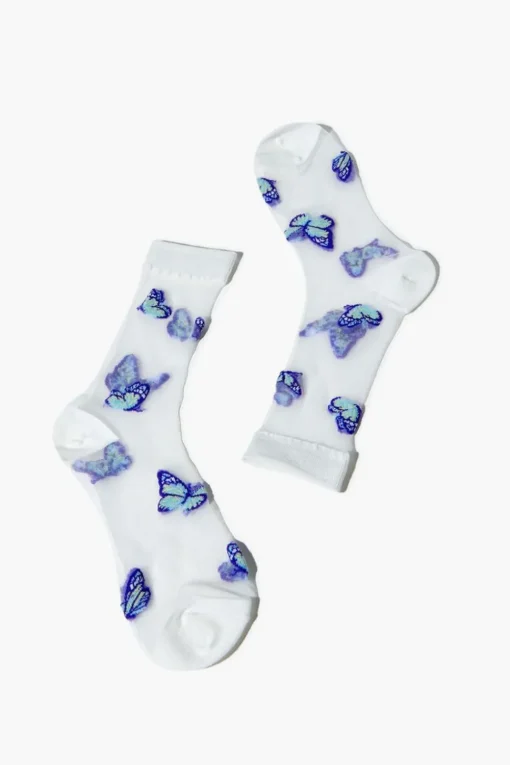 Sheer Butterfly Crew Socks