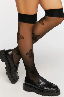 Sheer Butterfly Print Crew Socks