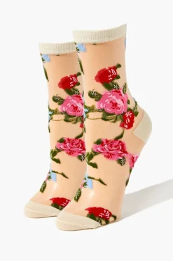 Sheer Floral Crew Socks