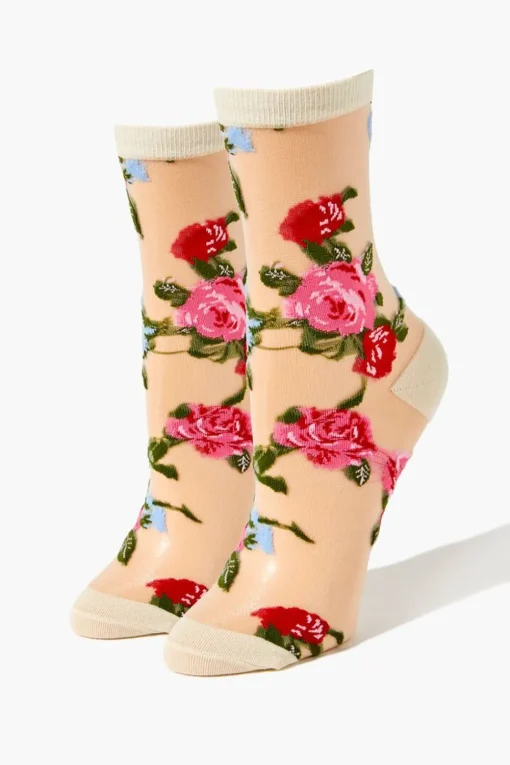 Sheer Floral Crew Socks